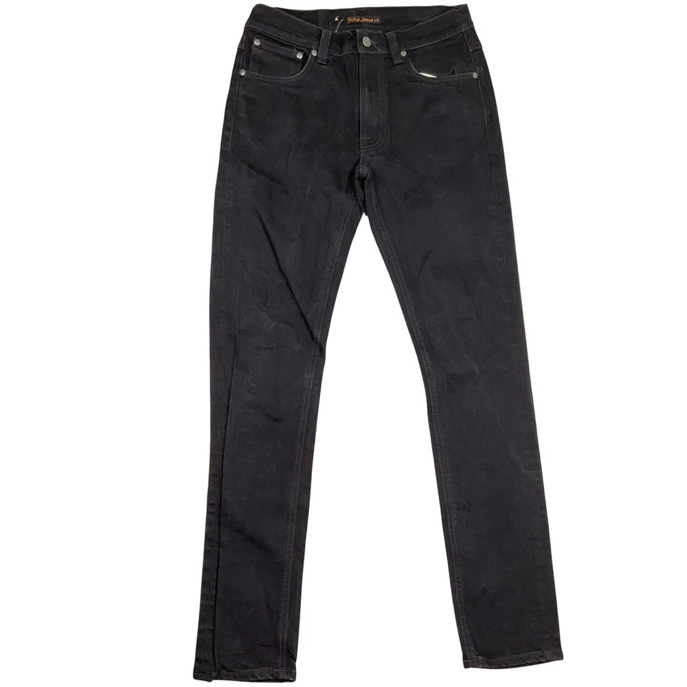 Nudie Jeans Co Jeans Mens 32W 34L Black Slim Crinkle Organic Cotton Italian‎